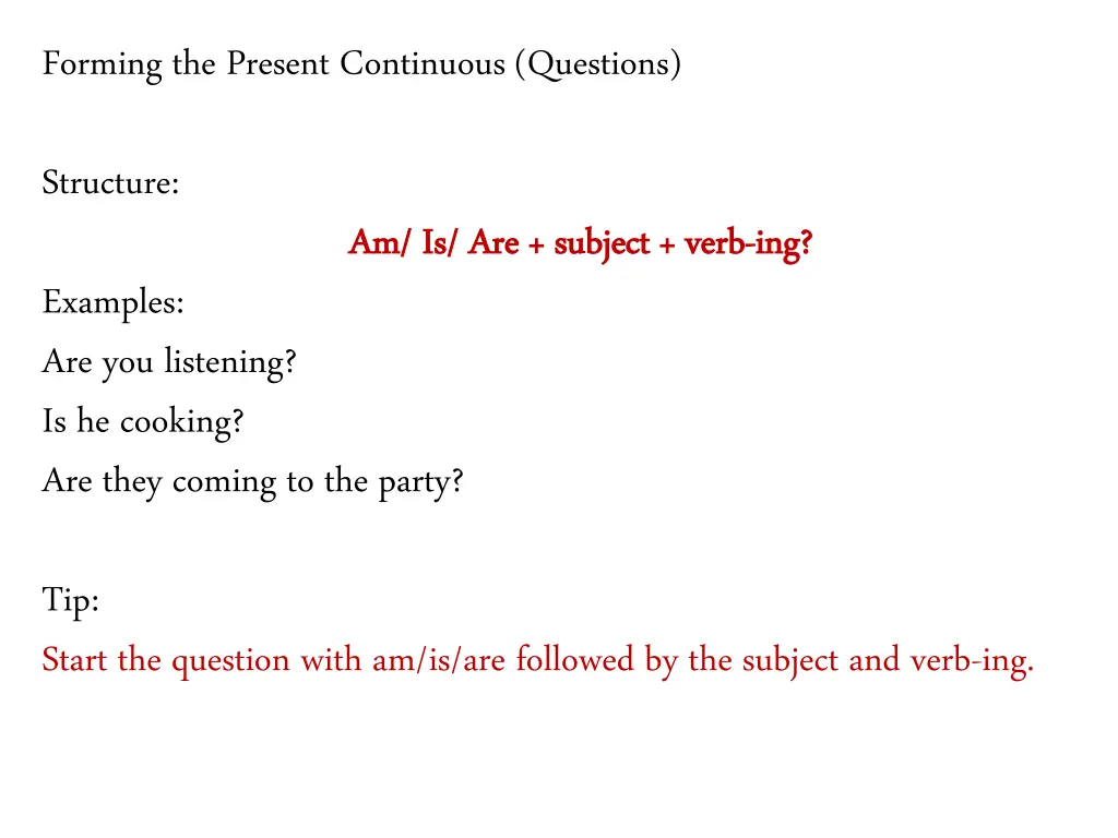 forming the present continuous questions