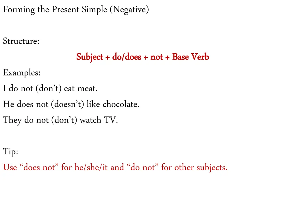 forming the present simple negative