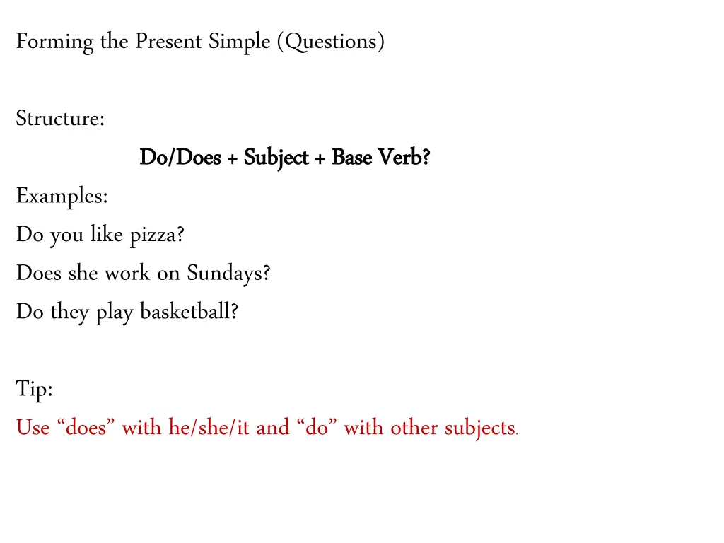 forming the present simple questions