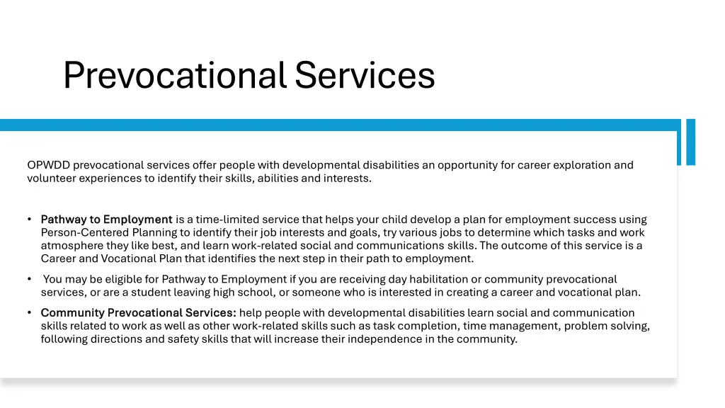 prevocational services