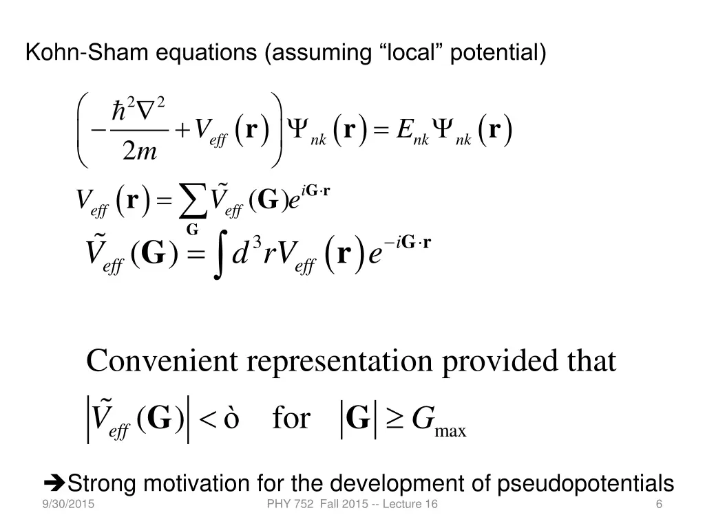 kohn sham equations assuming local potential