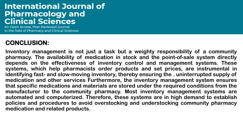 conclusion conclusion inventory management