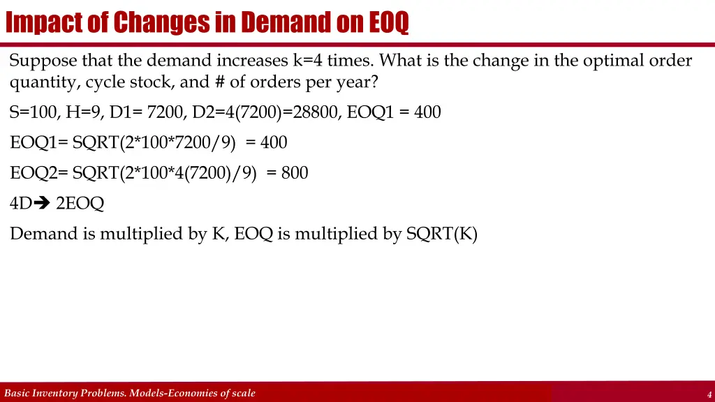 impact of changes in demand on eoq