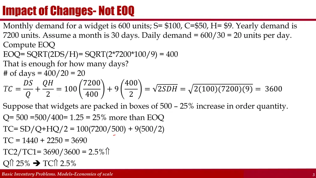 impact of changes not eoq monthly demand