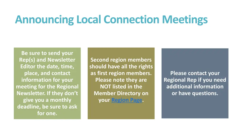 announcing local connection meetings