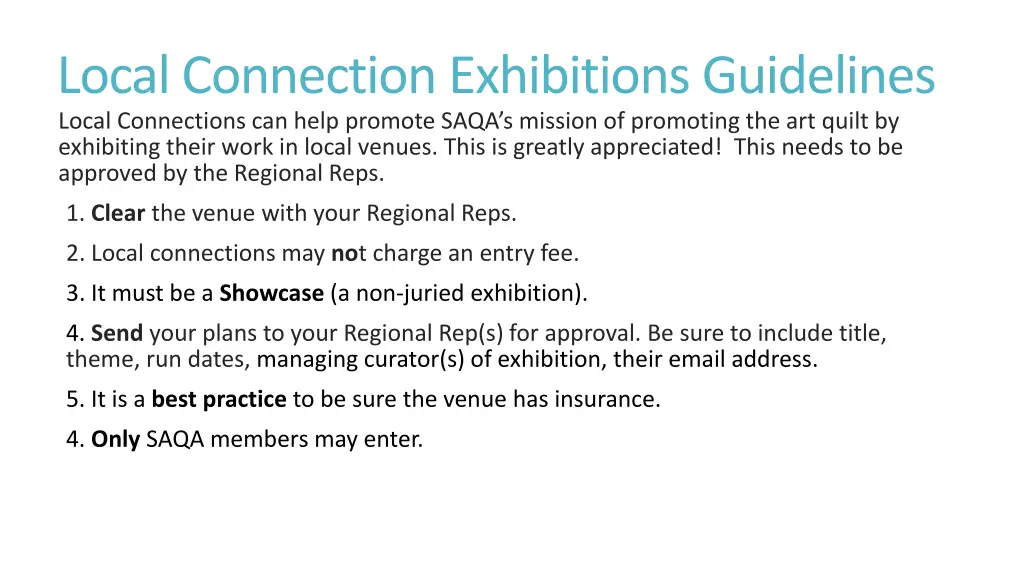 local connection exhibitions guidelines local