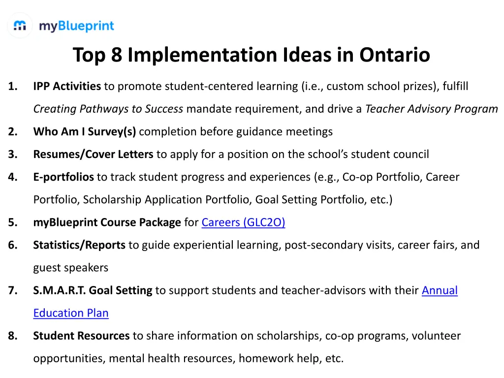 top 8 implementation ideas in ontario