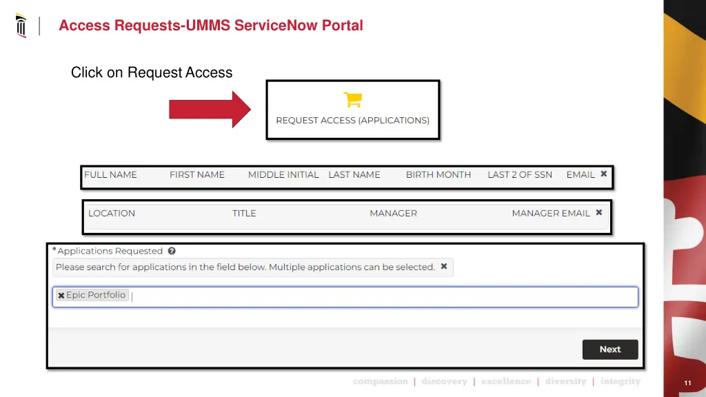 access requests umms servicenow portal
