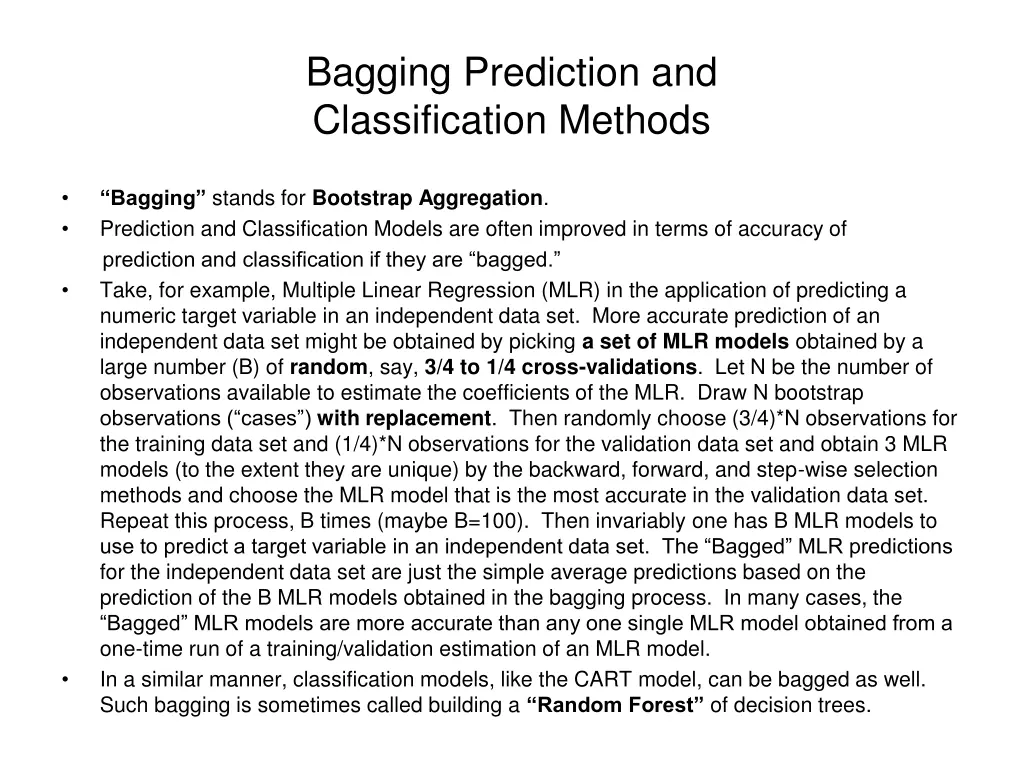 bagging prediction and classification methods