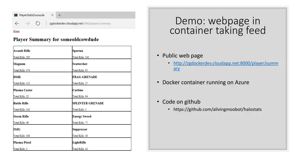 demo webpage in container taking feed