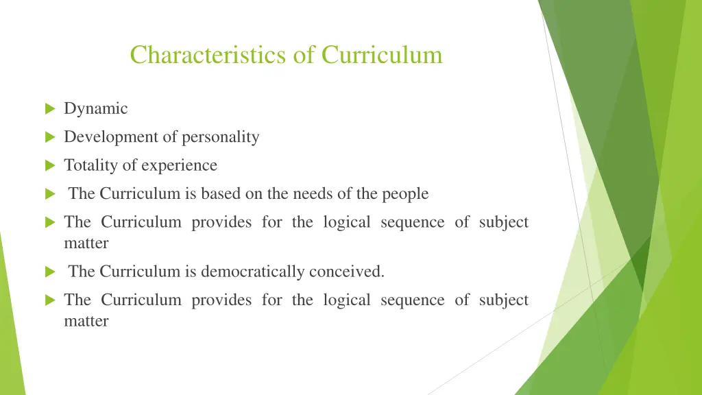 characteristics of curriculum