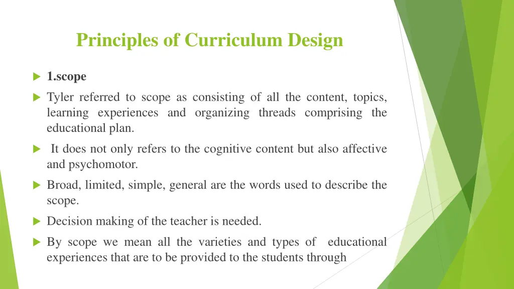 principles of curriculum design