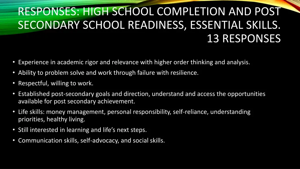 responses high school completion and post