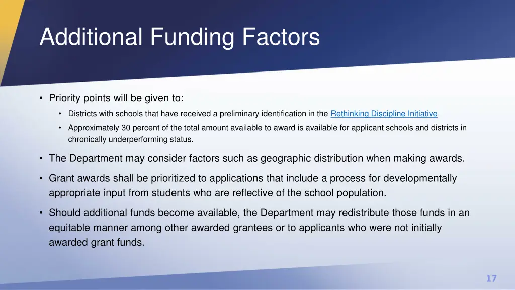 additional funding factors
