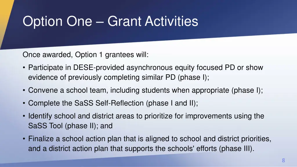 option one grant activities