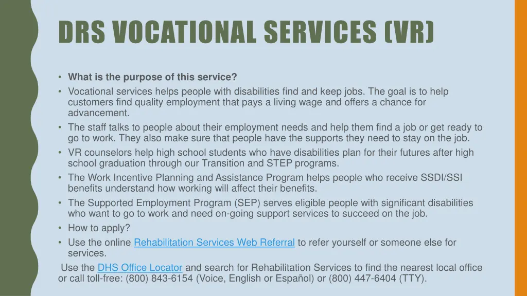 drs vocational services vr