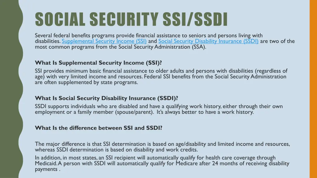social security ssi ssdi several federal benefits