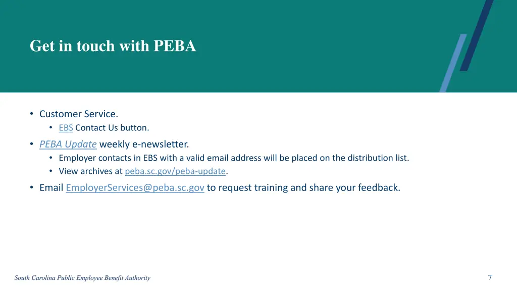 get in touch with peba