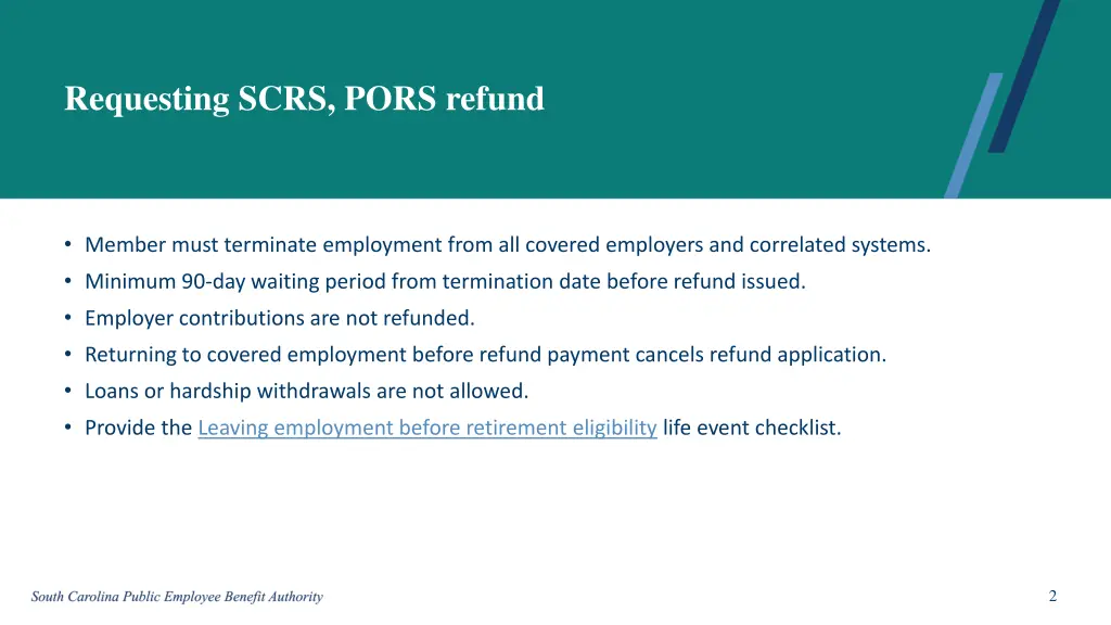requesting scrs pors refund