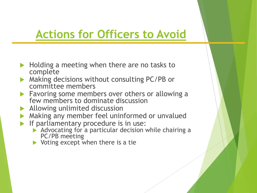 actions for officers to avoid