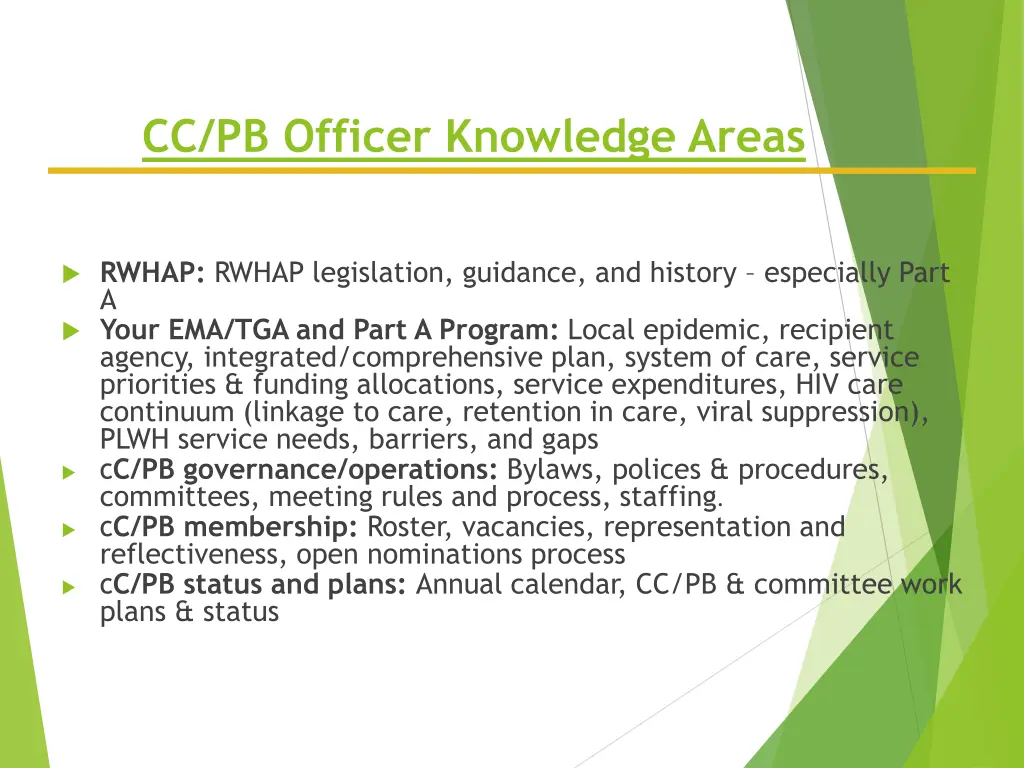 cc pb officer knowledge areas