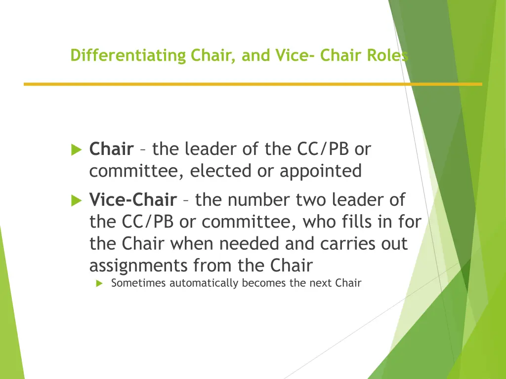 differentiating chair and vice chair roles