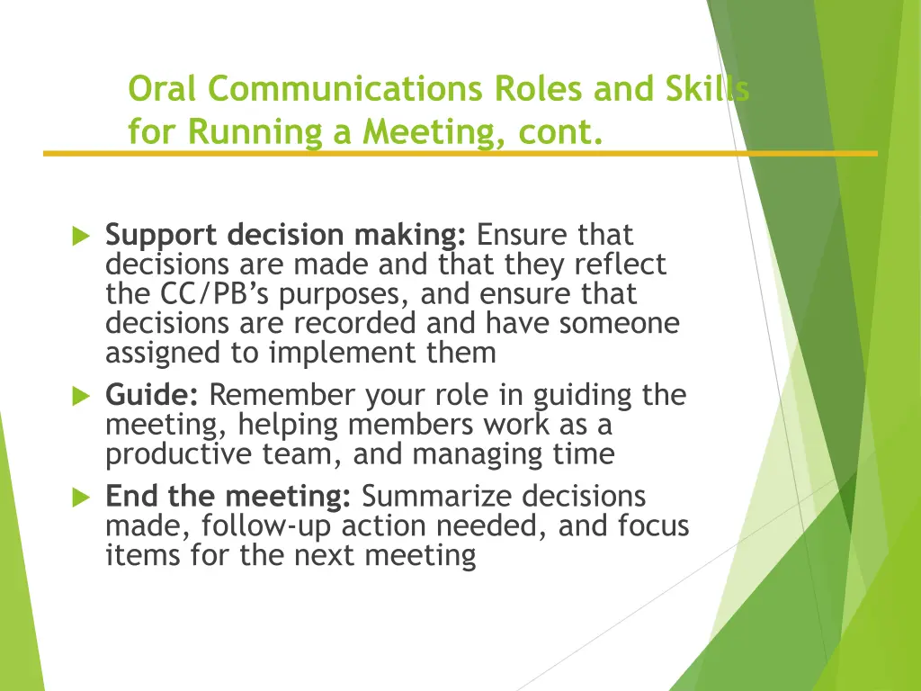 oral communications roles and skills for running 1