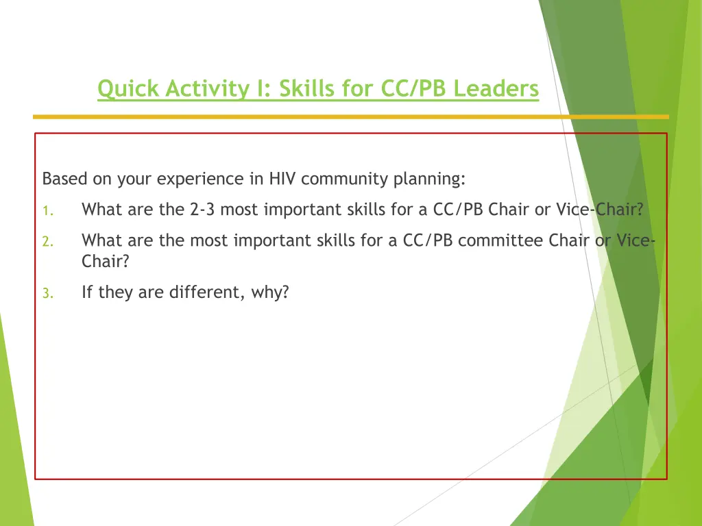quick activity i skills for cc pb leaders
