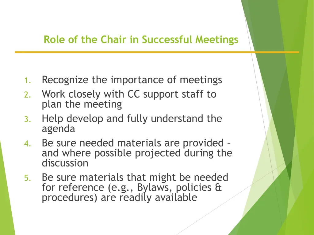 role of the chair in successful meetings