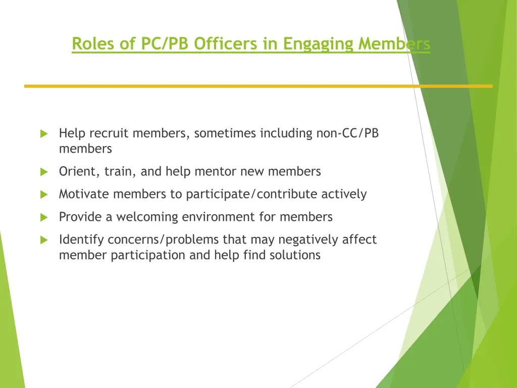 roles of pc pb officers in engaging members