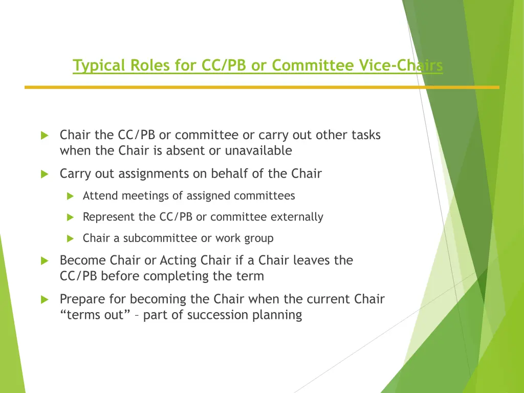 typical roles for cc pb or committee vice chairs