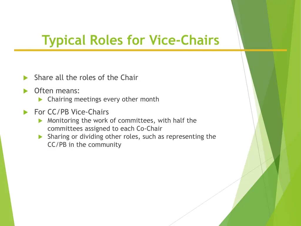 typical roles for vice chairs