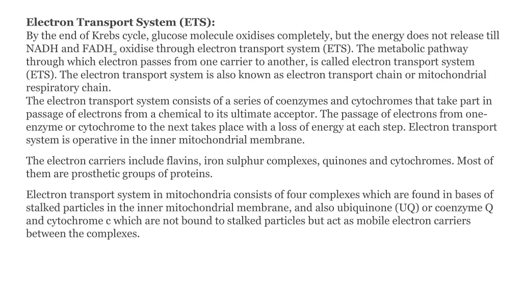 electron transport system ets by the end of krebs