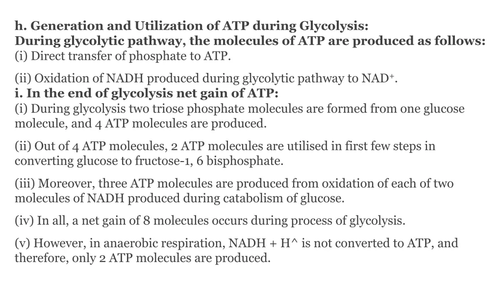 h generation and utilization of atp during