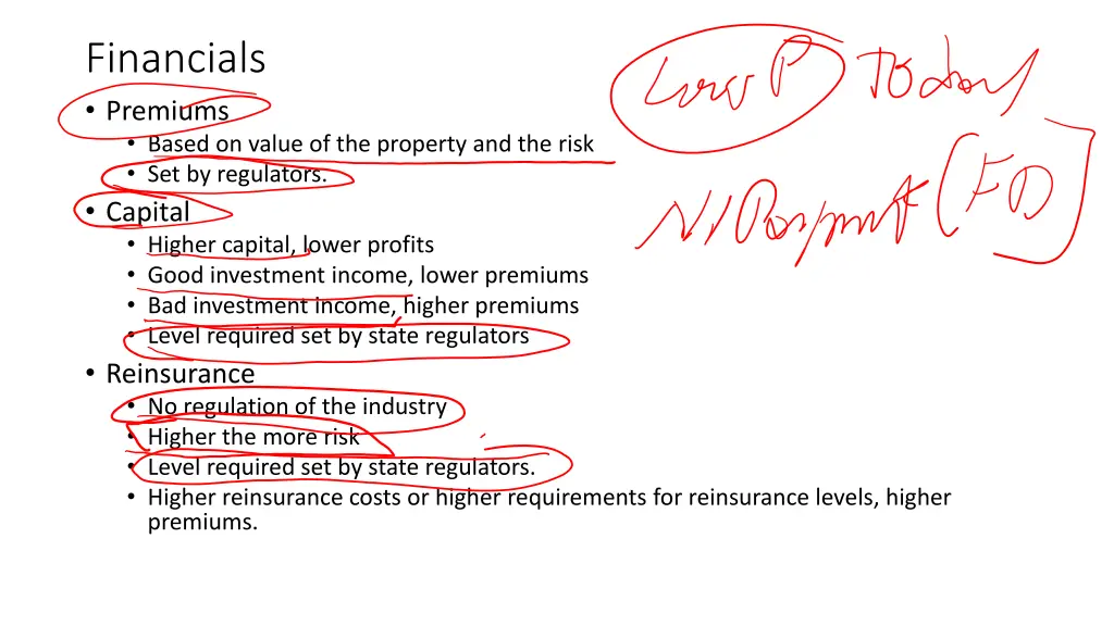 financials premiums based on value