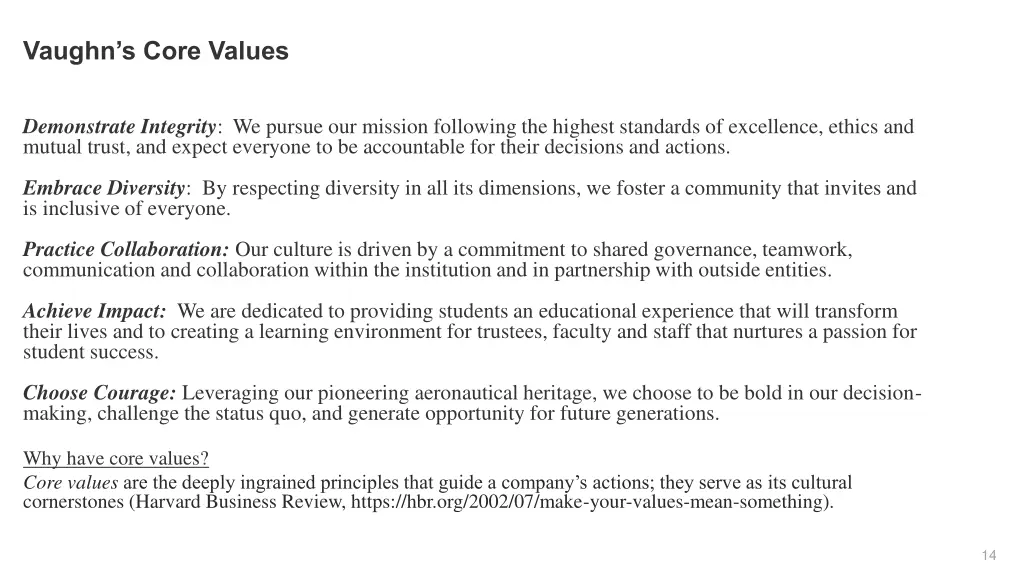 vaughn s core values