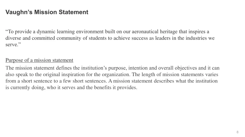 vaughn s mission statement