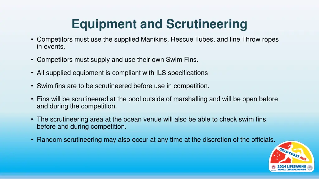 equipment and scrutineering