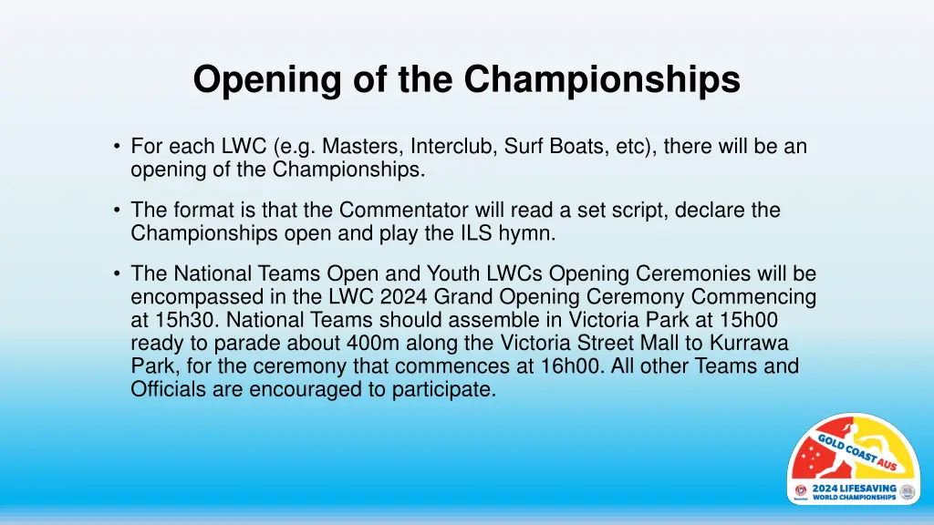 opening of the championships