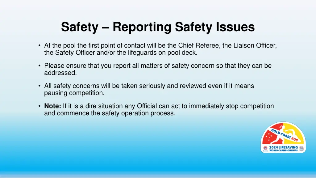 safety reporting safety issues
