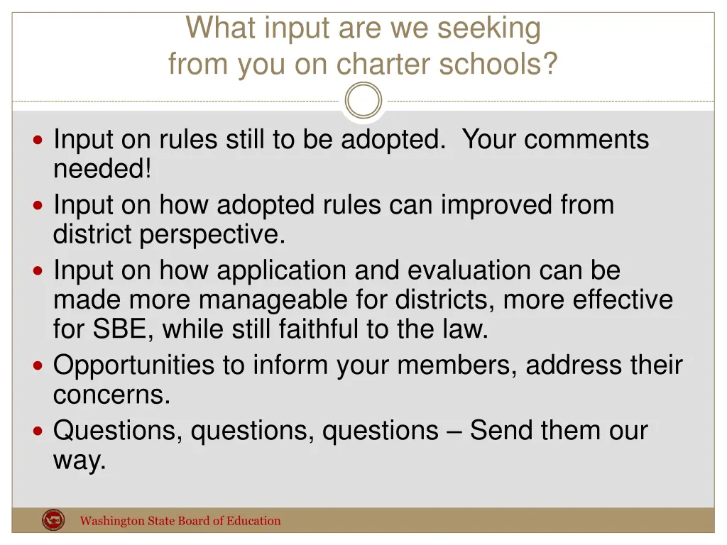 what input are we seeking from you on charter