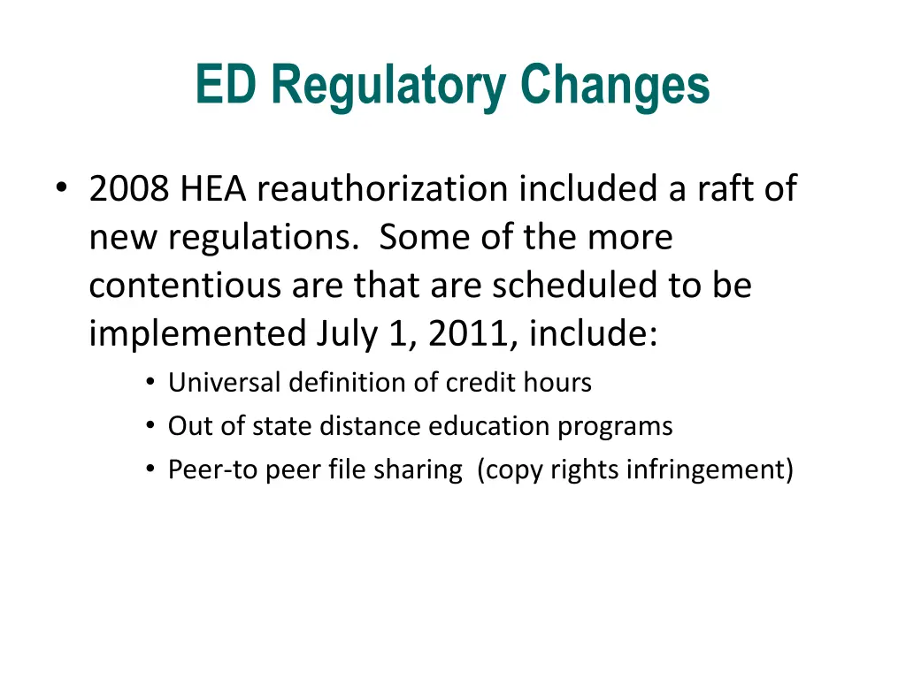 ed regulatory changes