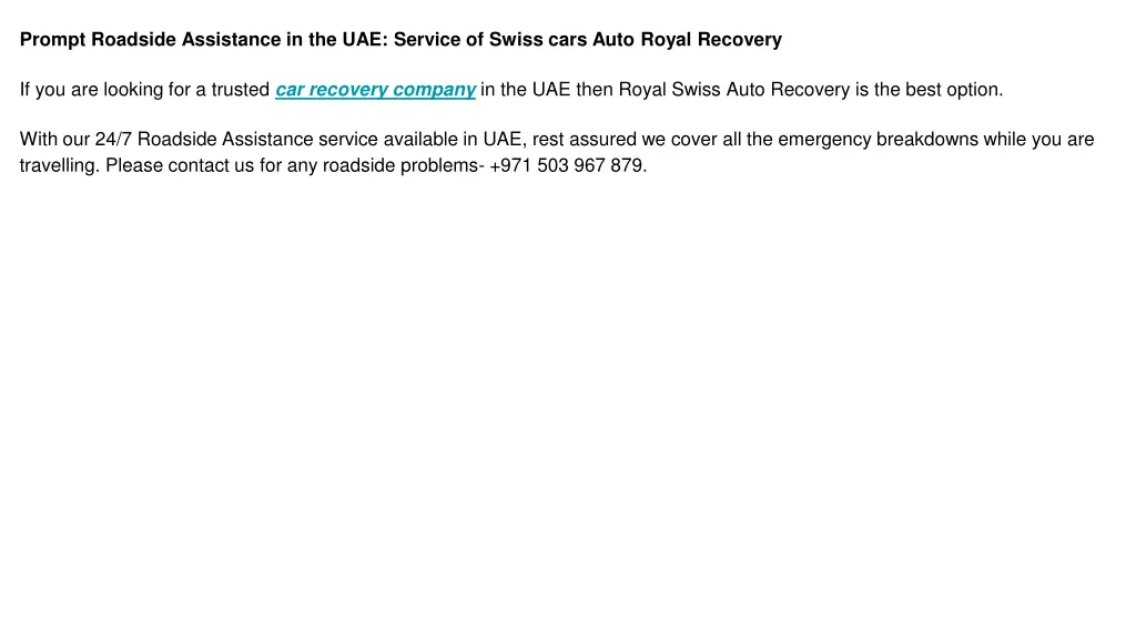 prompt roadside assistance in the uae service