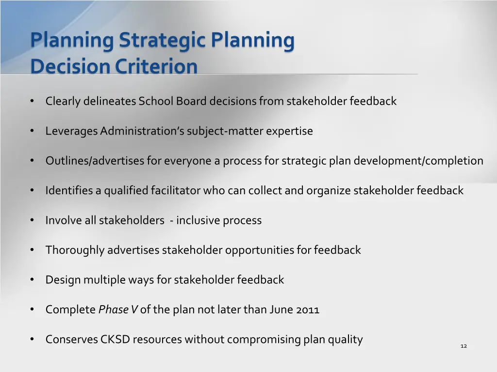 planning strategic planning decision criterion