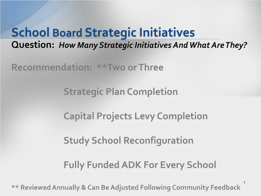 school board strategic initiatives question