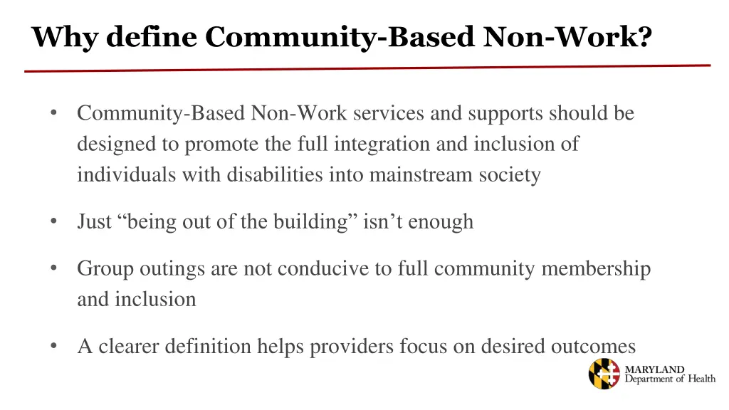 why define community based non work