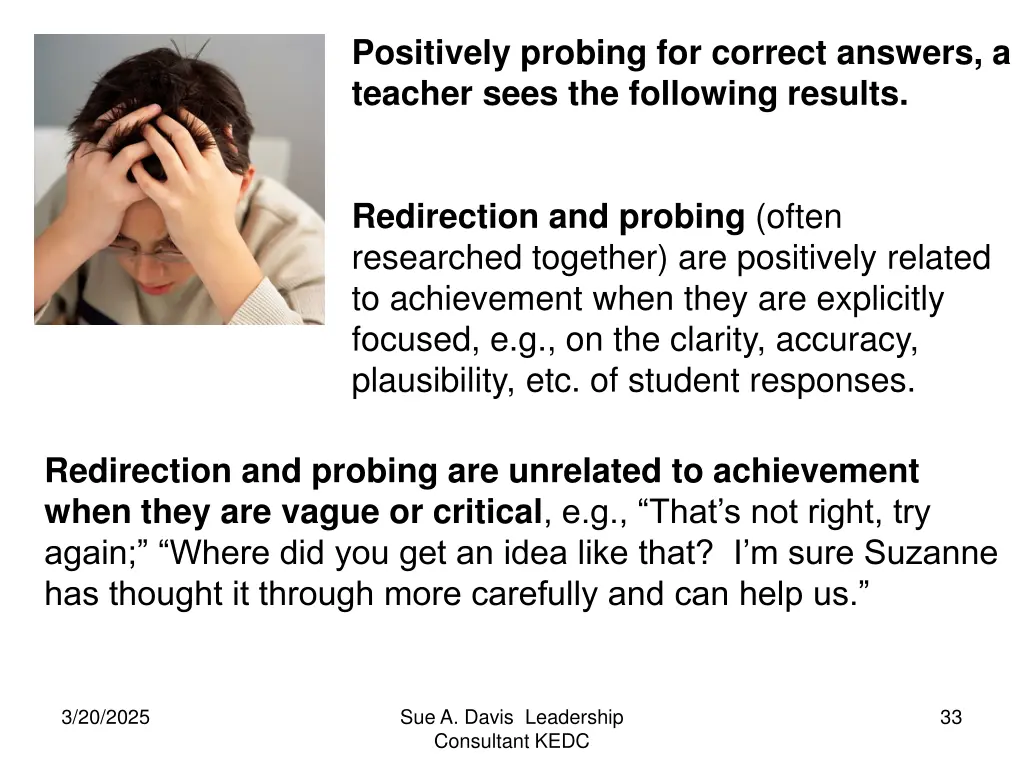 positively probing for correct answers a teacher