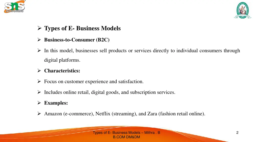 types of e business models