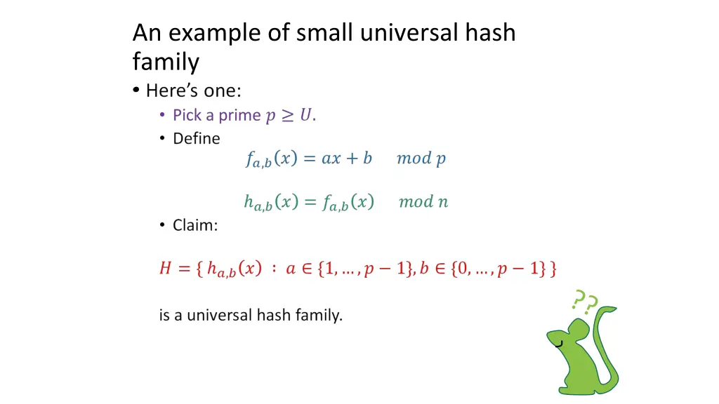 an example of small universal hash family
