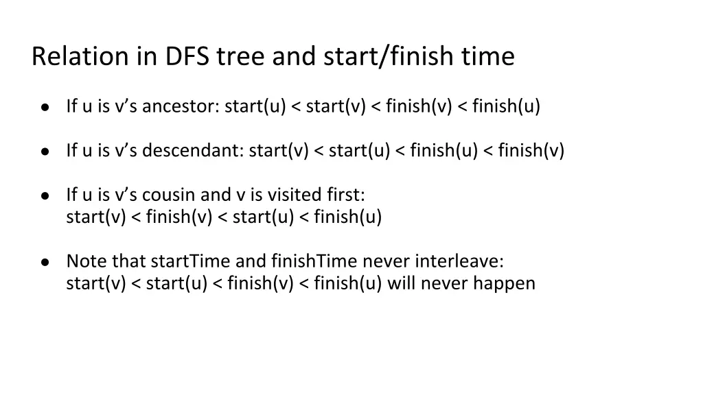 relation in dfs tree and start finish time